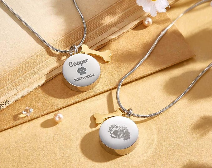 Personalized Pet Ashes Necklace, Engraved Memorial Keepsake, Dog Cat Loss Gift