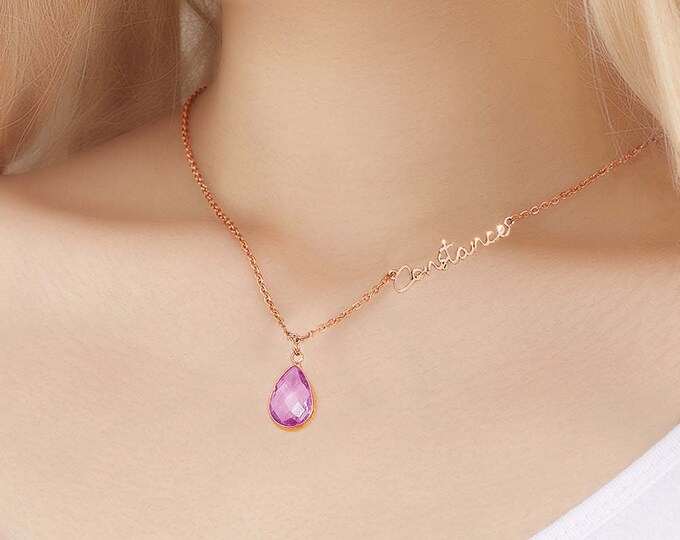 Personalized Birthstone Necklace: Custom Stainless Steel Name Pendant