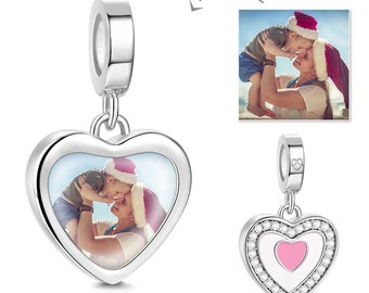 Custom Photo Dangle Heart Charm, Charm For Bracelet, Pandora Charm, Mother's Day Gift, Gift for Mom, Christmas gift, Anniversary gift