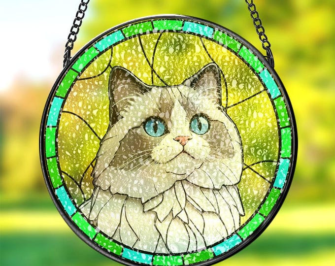Custom Pet Portrait Stained Glass Suncatcher: Pet Memorial Ornament