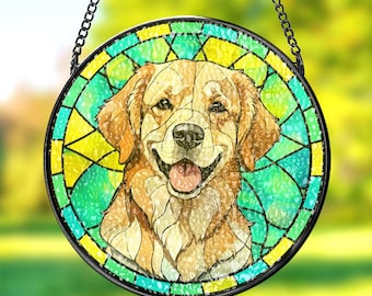 Custom Pet Portrait Stained Glass Suncatcher: Memorial Ornament, Dog Cat Gift