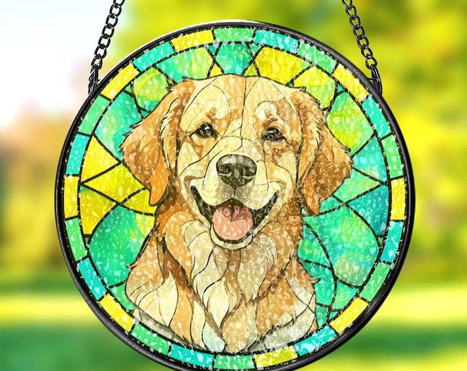 Custom Pet Portrait Stained Glass Suncatcher: Memorial Ornament, Dog Cat Gift