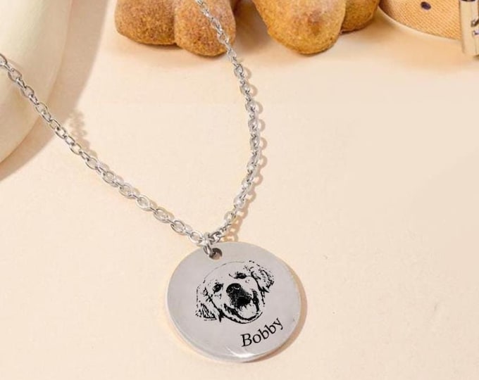 Custom Pet Photo Necklace – Engraved Keepsake, Pet Memorial Gift