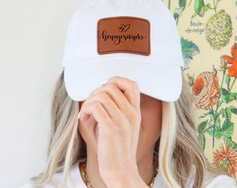Honeymooners Dad Hat with Leather Patch (Rectangle), Bride and Groom Hat, Matching Hats, Wedding Hats, Honeymoon Hats, Bride and Groom Gift