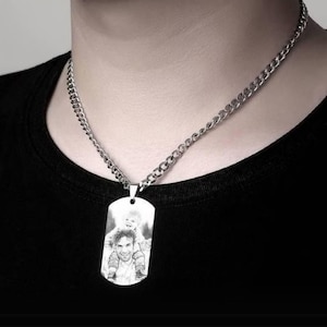 Personalized Dog Tag Engraved Necklace, Custom Photo Necklace for Men, Stainless Steel, Gift For Dad, Father&#39;s Day Gift, Unique Gift for Dad