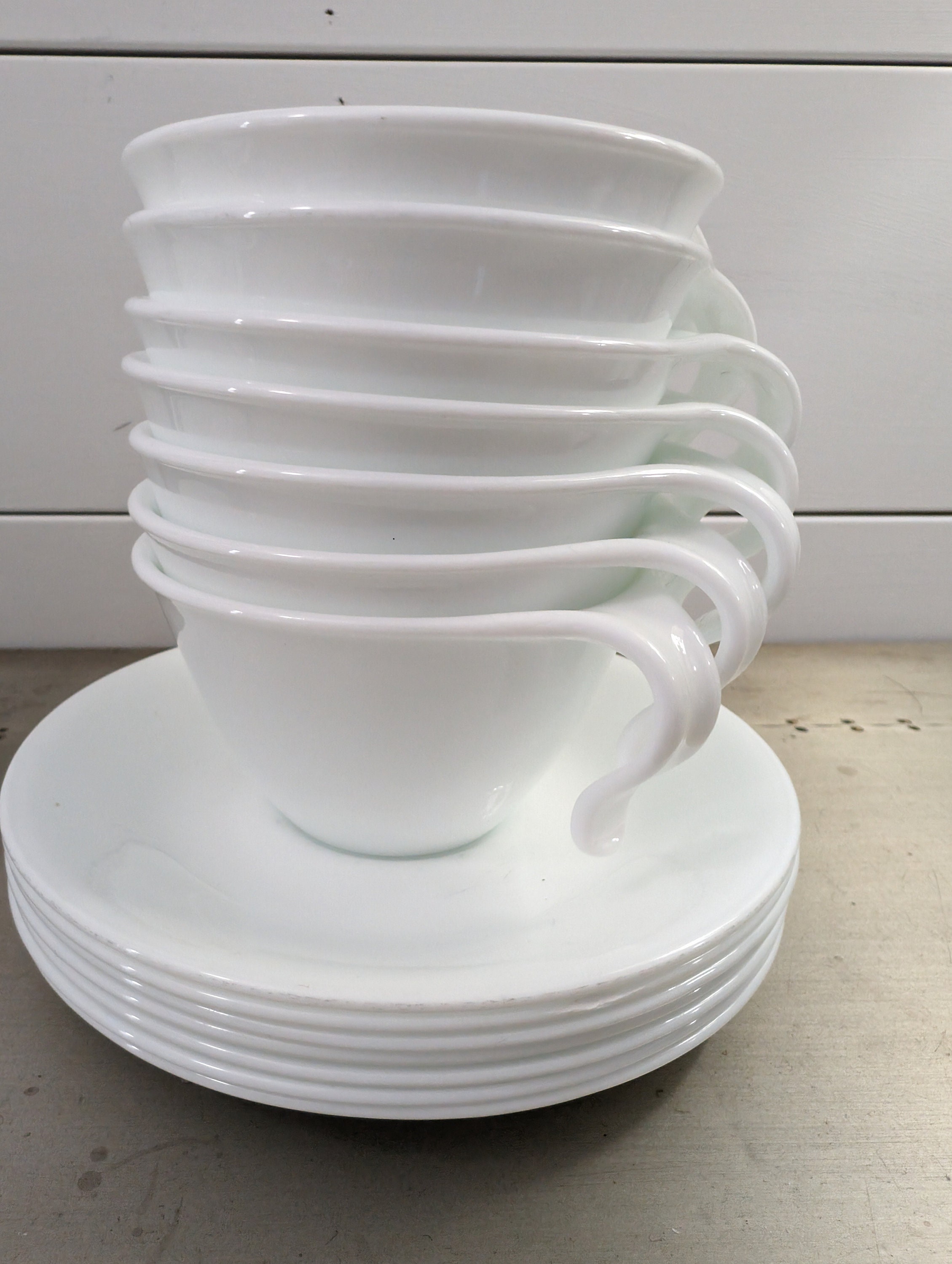 Corelle Winter White Frost Hook Cups and Saucers7 in the Set Etsy