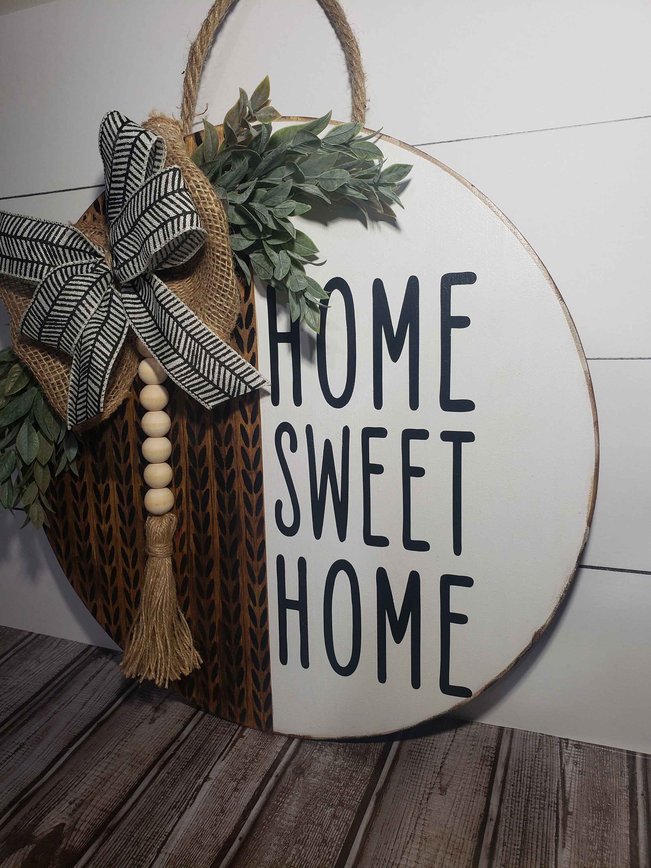 Home Sweet Home Door Hanger, Boho Front Door Sign, Farmhouse Door