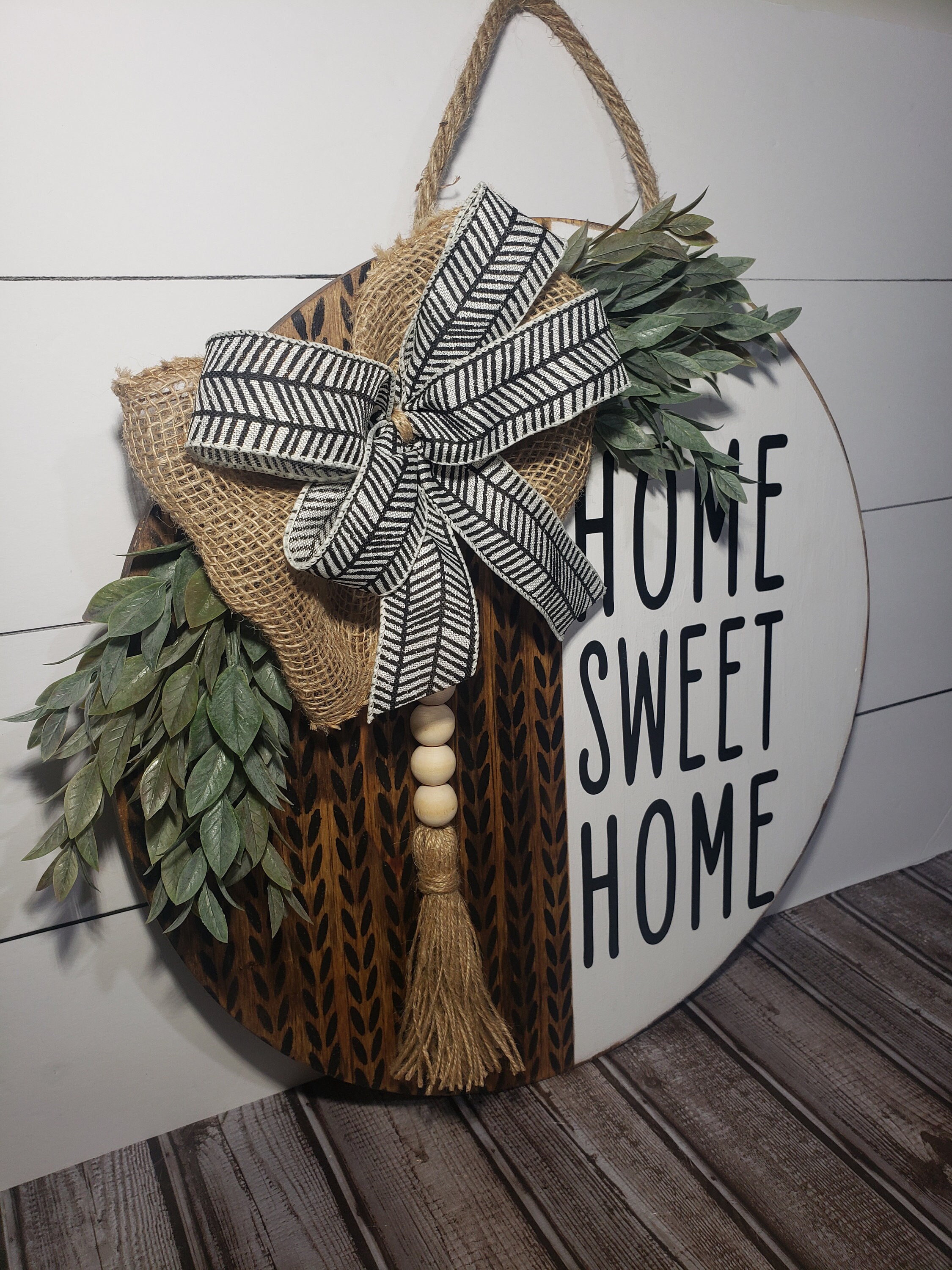 Home Sweet Home Door Hanger, Boho Front Door Sign, Farmhouse Door
