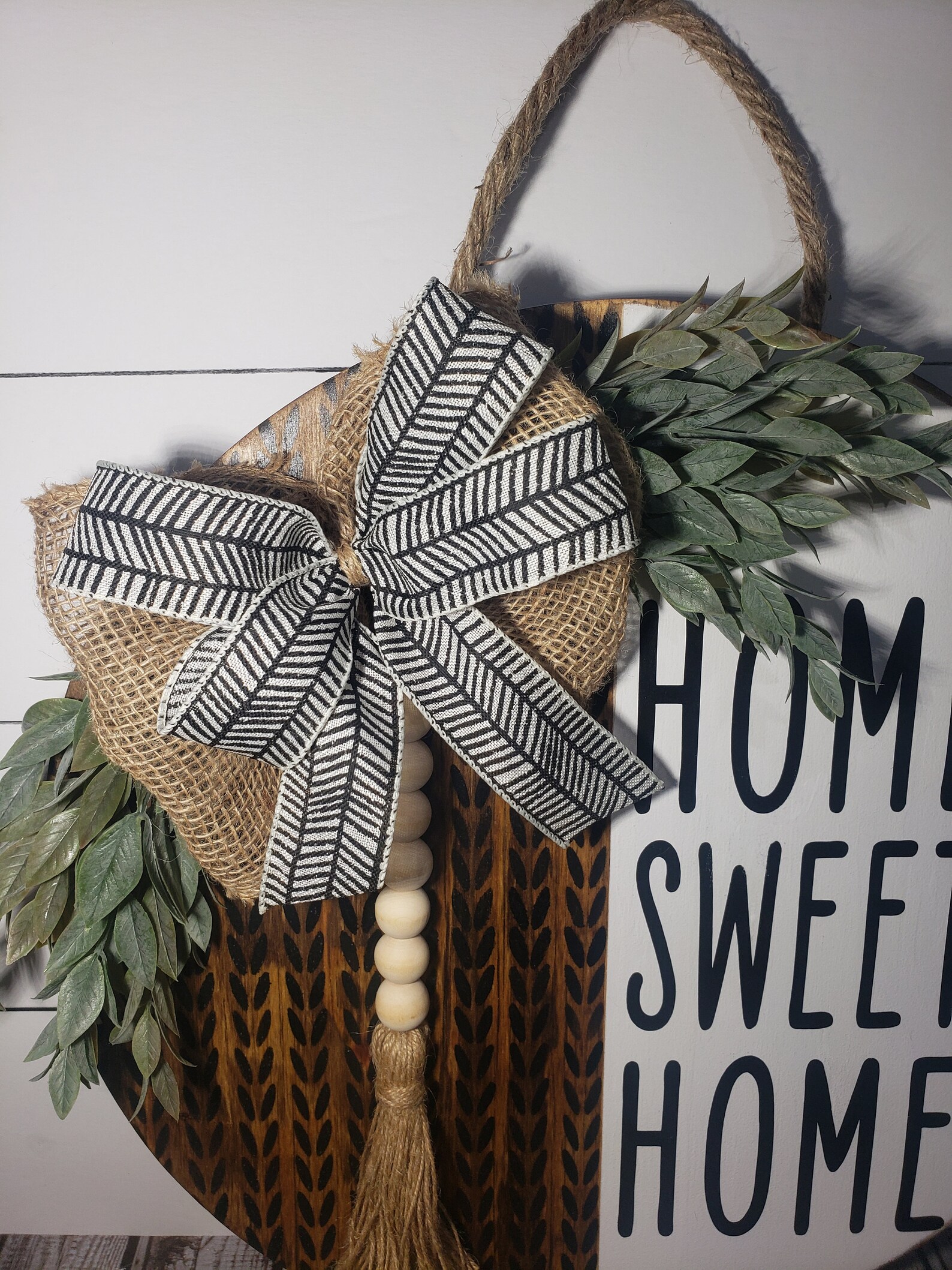 Home Sweet Home Door Hanger, Boho Front Door Sign, Farmhouse Door