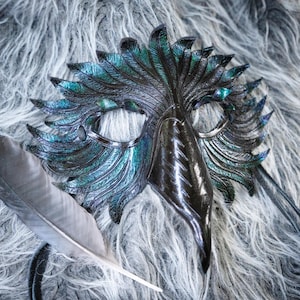 Raven Leather Mask | Green/Blue/Purple | Handmade | Made to order