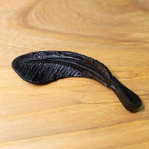 Leather feather charm | Black and shimmering red | Handmade | Pendant, keychain, ornament | Ready to ship