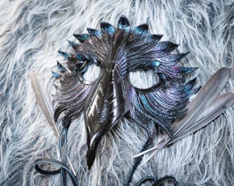 Máscara de cuero de cuervo / Azul / Morado / Rojo / Hecha a mano / Hecha a pedido