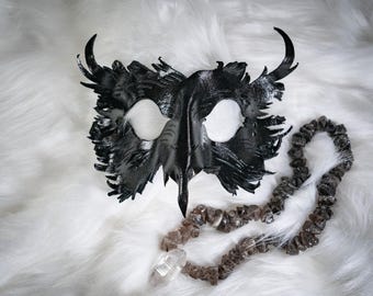 Leather Horned Birch Mask | Black | Handmade | Made to order