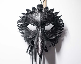 Fancy Raven Leather Mask | Black | Handmade | Made to order