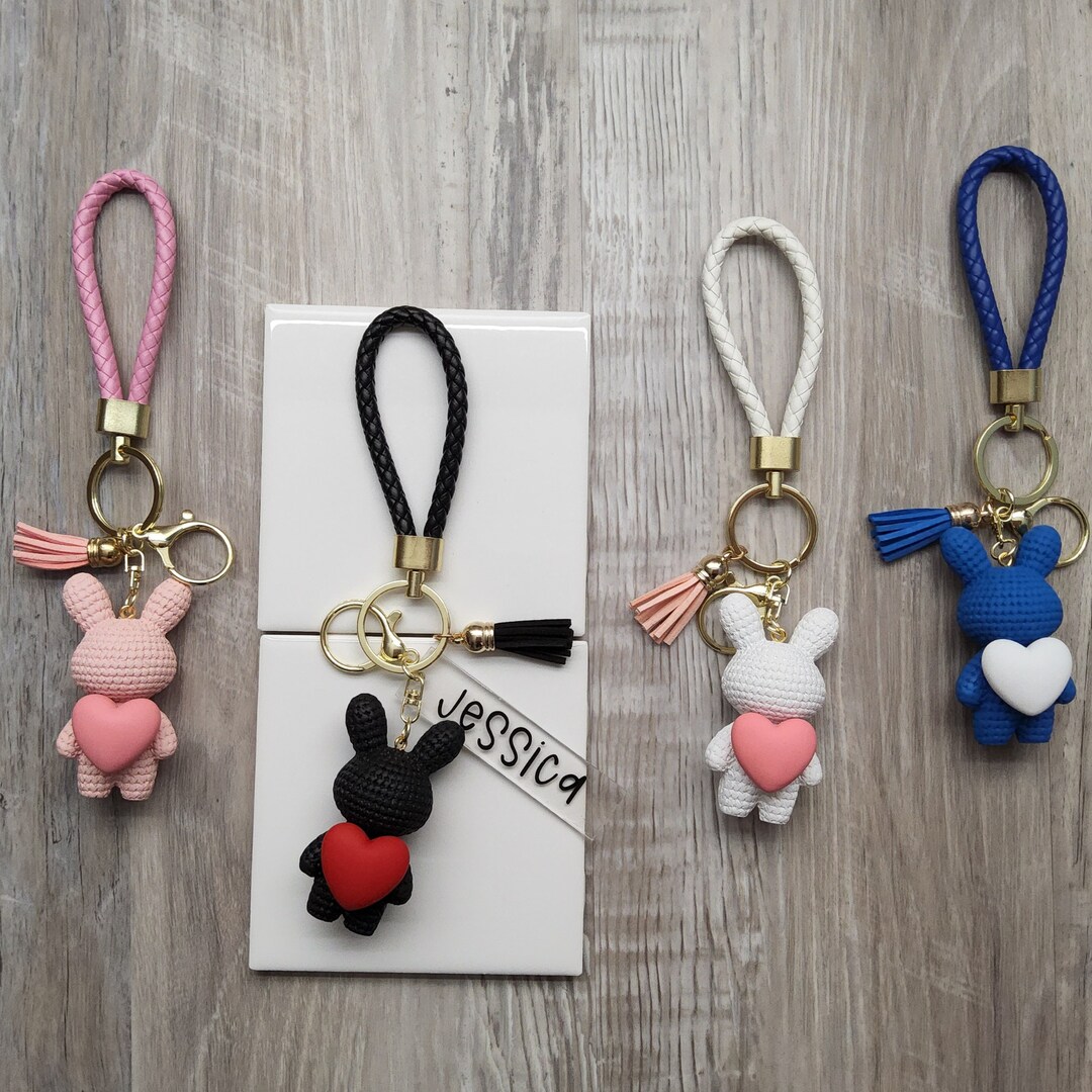 Rabbit Bunny Keychain Love Heart Personalized Cartoon Animal Etsy