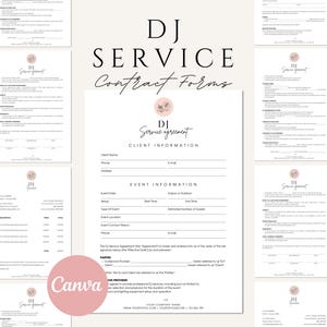 DJ Service Contract | Wedding DJ Agreement | Event Contract Template | Party DJ Contract Forms | Event Planner | Event Music Service Forms