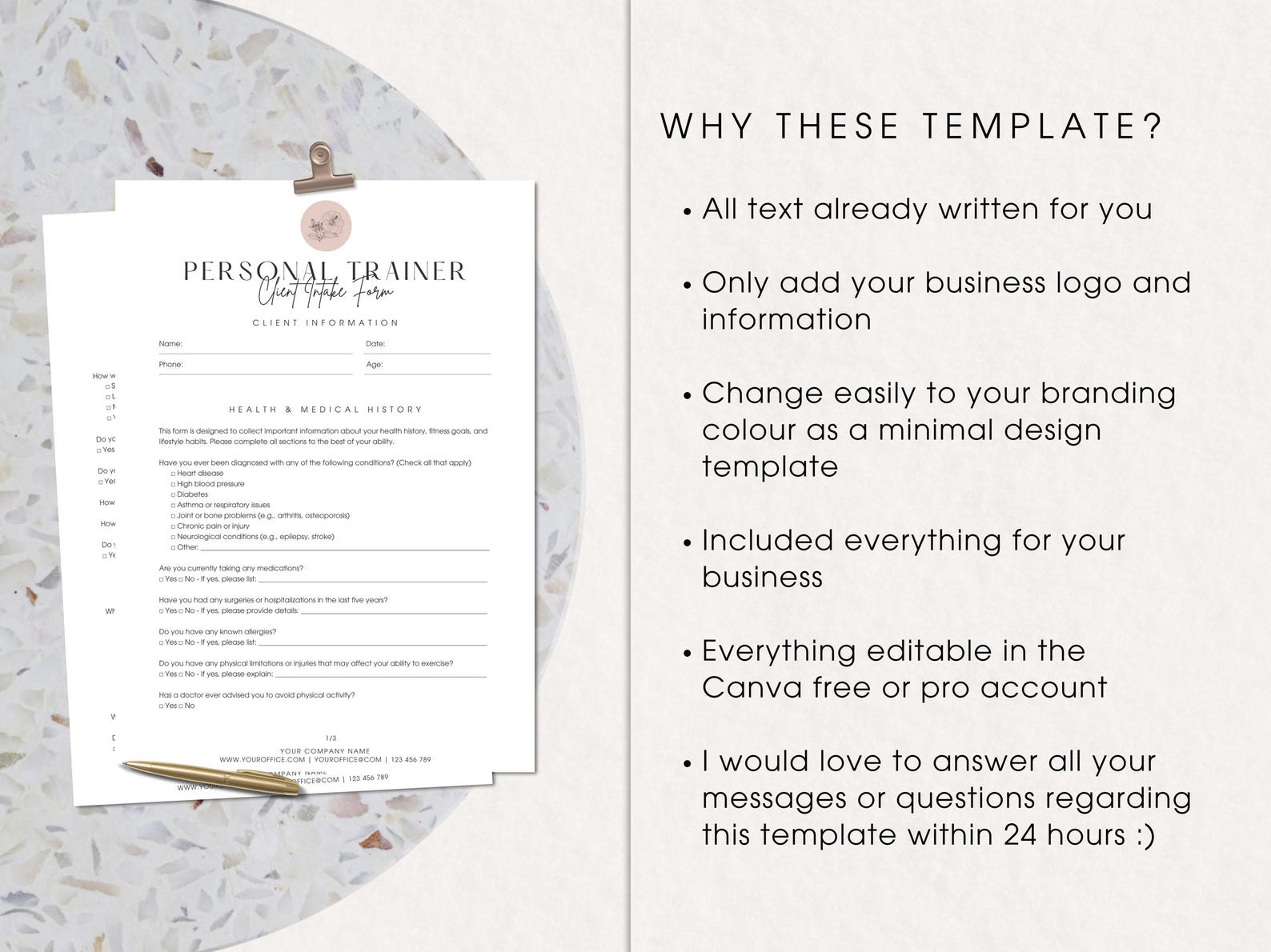 Personal Trainer Contract Template Fitness Forms (canva) Etsy
