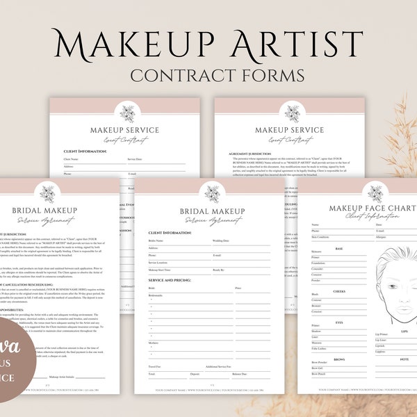 Makeup Contract Template for MUA Contract Agreement Freelance Makeup Artist Forms Bridal Makeup Contract for Wedding Makeup Service