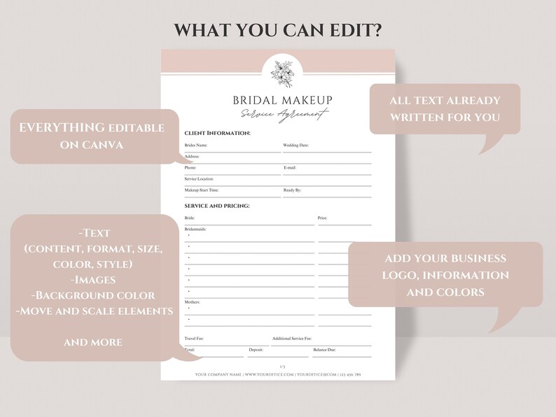 Makeup Contract Template for MUA Contract Agreement Freelance Makeup Artist Forms Bridal Makeup ...