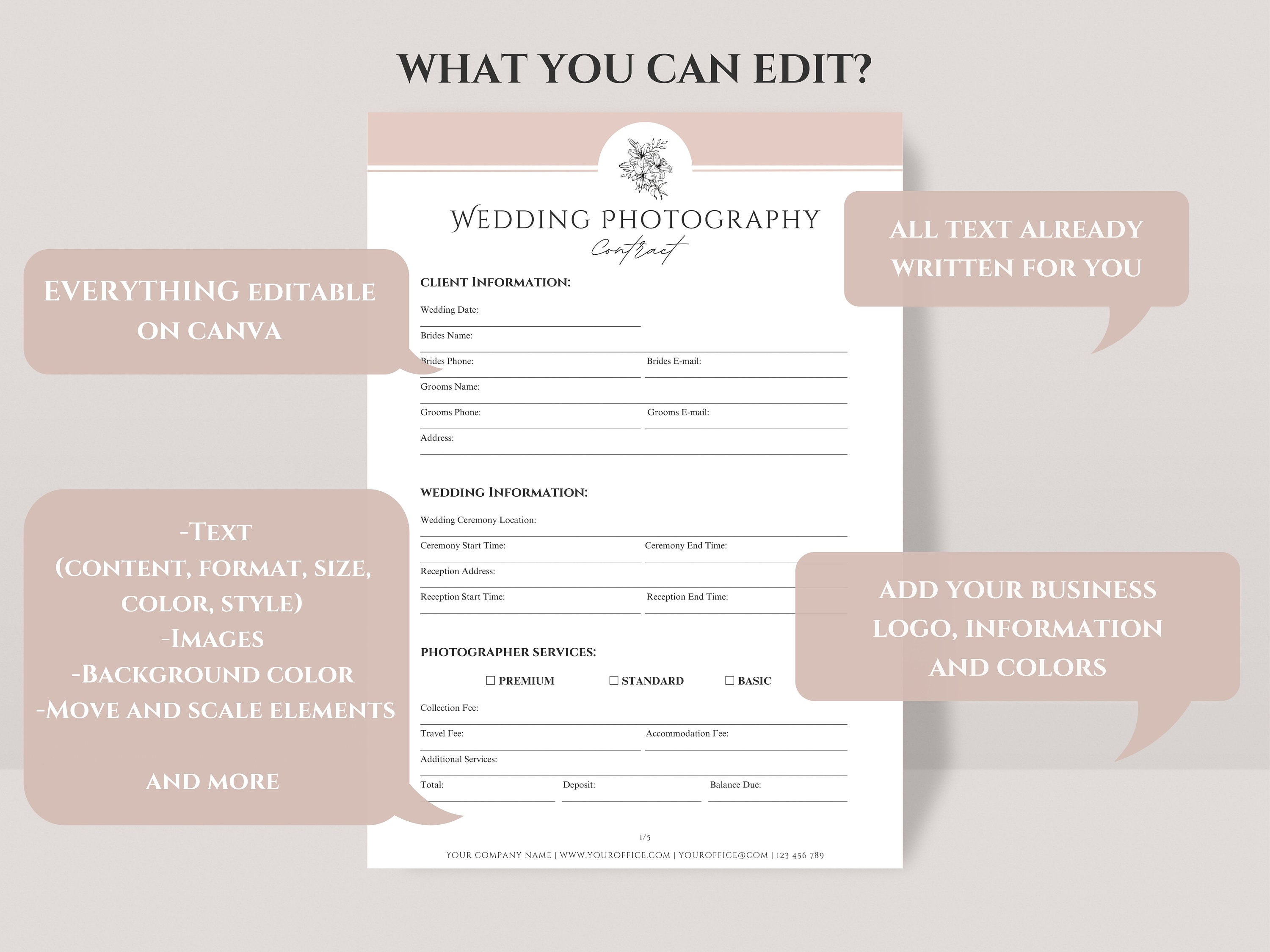 Wedding Photography Contract Template Photography Forms Wedding Planner ...