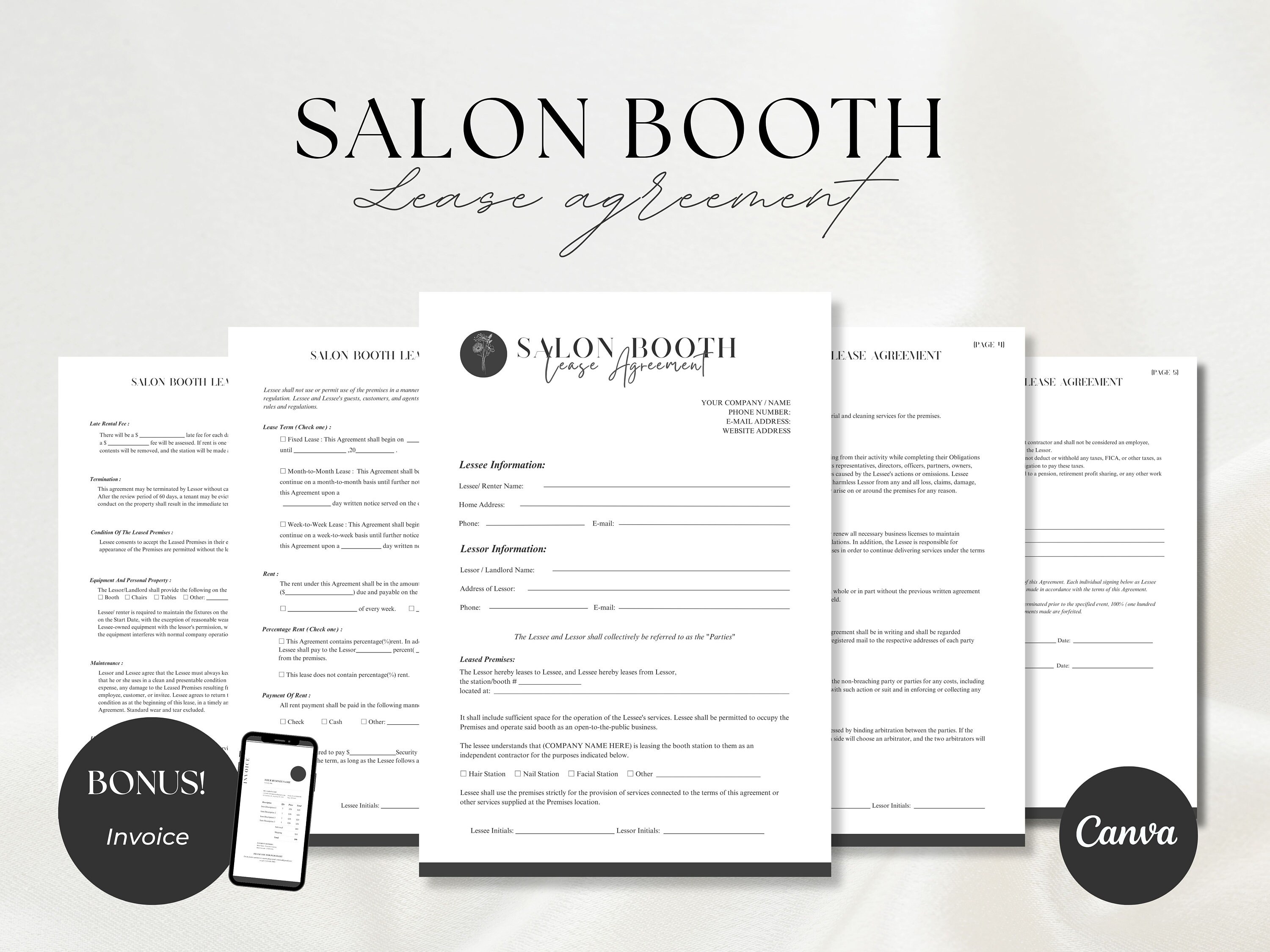 Professional Salon Booth Rental Contract Template Editable Booth Rental ...