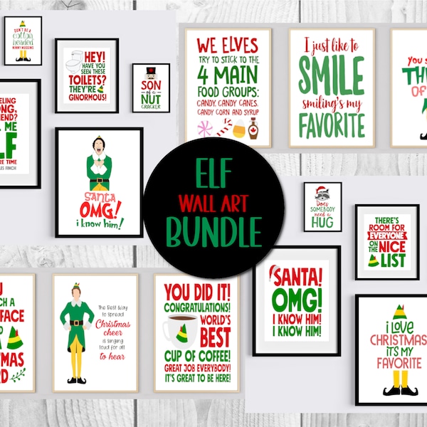 MEGA BUNDLE 16 Imagen Buddy The Elf Wall Art Decor Imprimible Película Citas Navidad Digital Descarga Instantánea OMG Santa Singing Ninny Nuggins