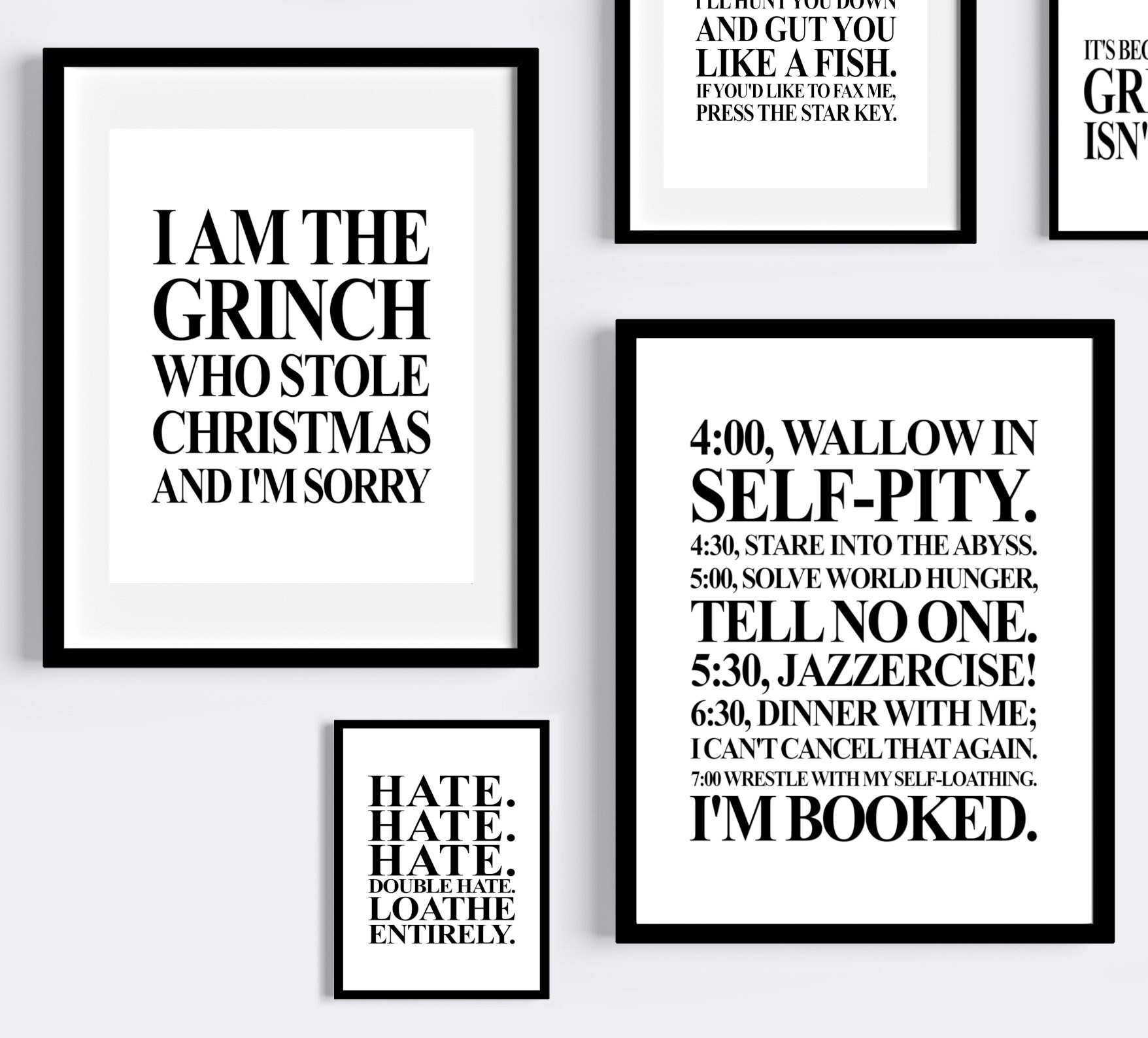 Set of SIX Grinch Wall Art Printables Movie Quotes Christmas Digital ...