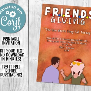FRIENDSgiving "The One Where They Eat Turkey" Digital Printable Thanksgiving Friendsgiving Dinner TV Invitation Instant Download Editable