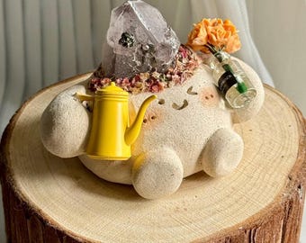 X- large Handmade Clay Amethyst Figurine: Garden Magic Crystal Buddy