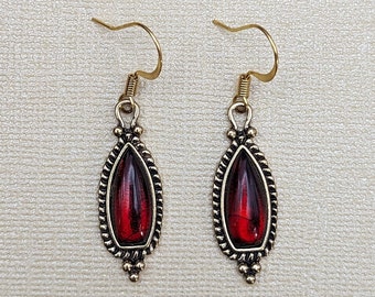 Vampire Earrings, Red Teardrop Gothic Earrings, Antique Style Jewelry