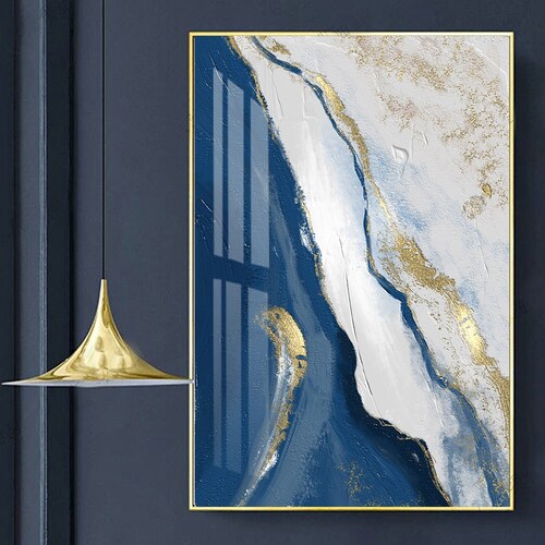 Abstract Wall Art Navy Blue Gold Watercolour Shapes Printable Etsy