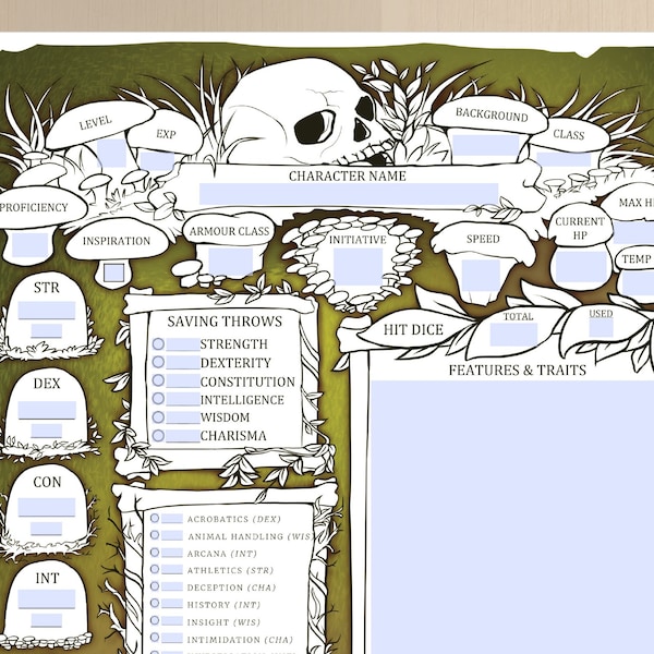 Forest Graveyard Form-Fillable Character Sheet - DnD 5e