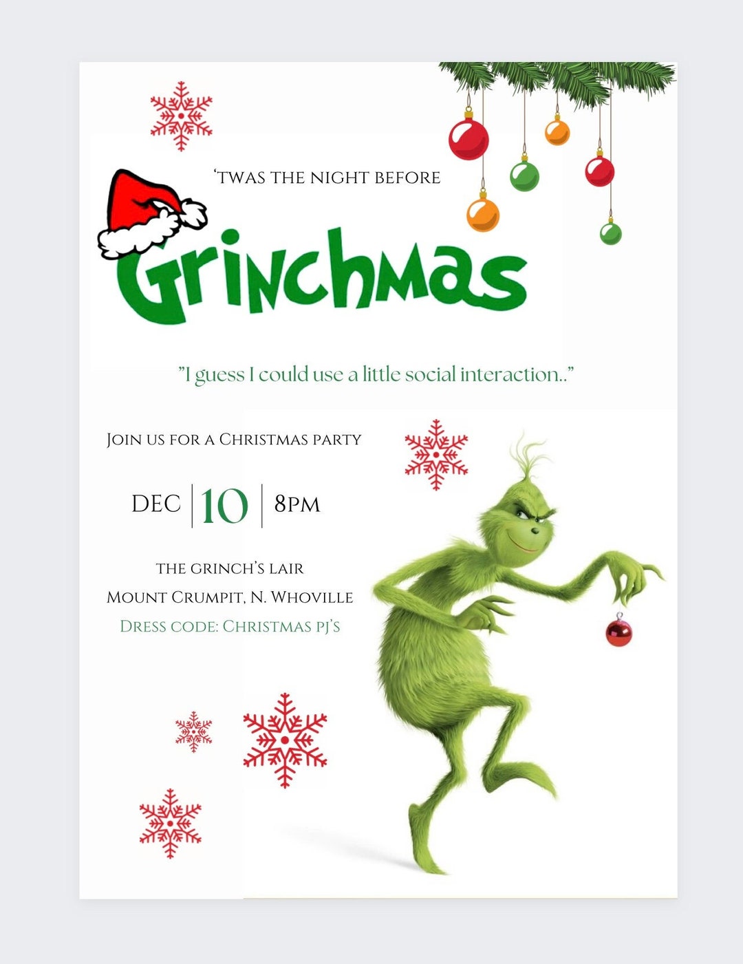 Grinch Christmas Invitation Christmas Party Invitation Etsy UK Grinch Christmas Invitation Christmas Party Invitation Etsy UK