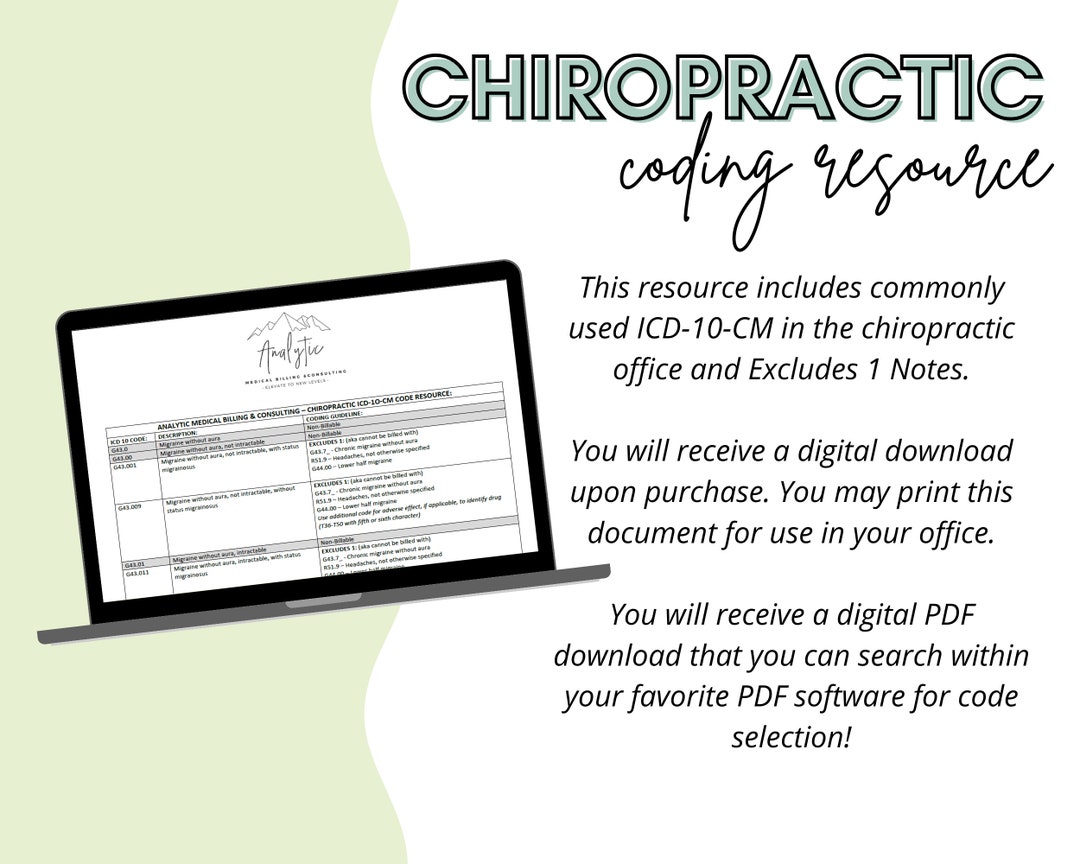 Chiropractic Coding Resource, Excludes 1 Codes Etsy