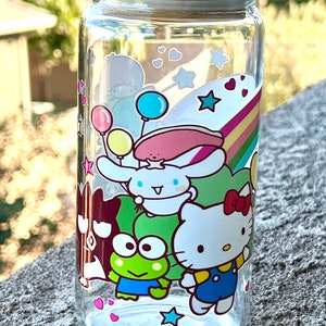 Kawaii friends and rainbow glass can cup - 16 Oz / kawaii gift
