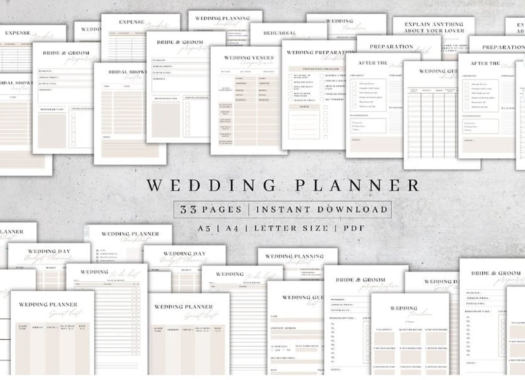 Wedding Minimalist Planner Printable Instant PDF Digital - Etsy