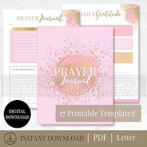 Prayer Journal: Women Girls Daily Devotional Notebook Digital Printable Templates Pink Gold(PDF)