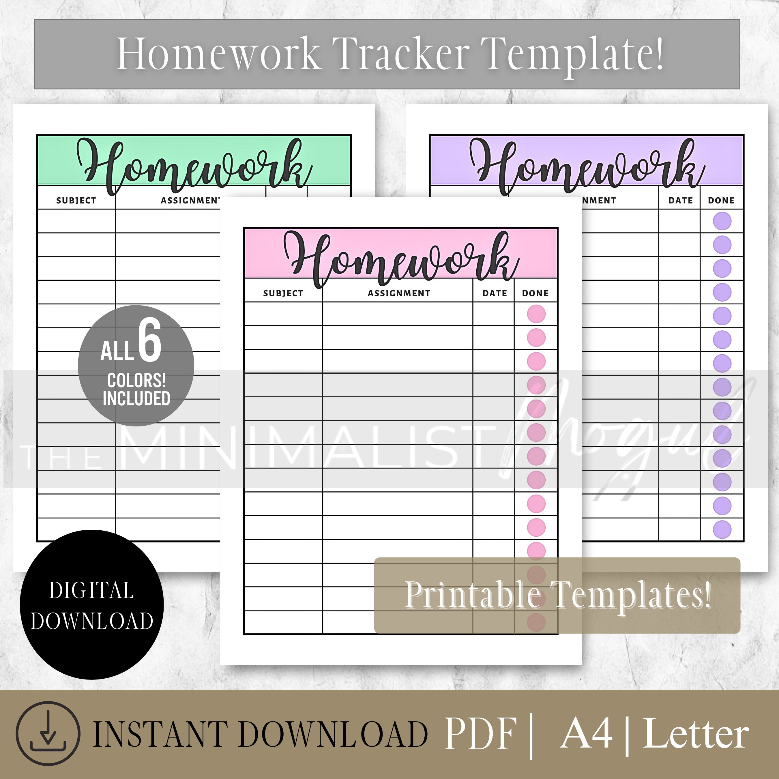 Printable Homework Tracker: Colorful Checklist Template (PDF Download ...