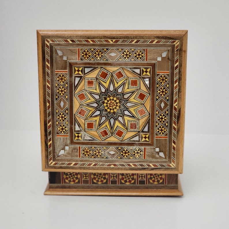 Mosaic Jewelry Box, Made of Several Types of Flower Woods and Tree Woods With Shell