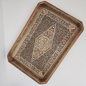 Handmade Wooden Mosaic Tray: Decorative Flower & Tree Wood