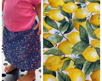 Infant/Toddler casual skirt. comfortable modest fun lemon print skirt