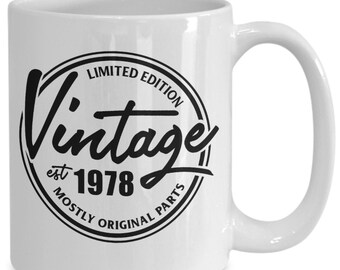 Vintage 1978 Original Parts Coffee Mug, 45 Years Old, Gift For 45th Birthday, 45 Years Old Present Cup