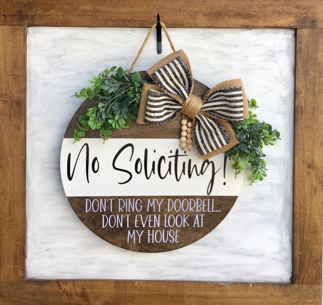 Funny No Soliciting Door Hanger: Snarky Welcome Sign With Bow (doorbell ...
