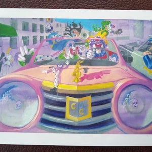 5 x 7" op ANSICHTKAART, "Mary Kay Clown Car", de afbeelding is van mijn origineel olieverfschilderij, Mike Fahl