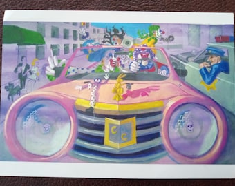 5x7"in POSTCARD, "Mary Kay Clown Car"  , the image is from my original oil painting, Mike Fahl