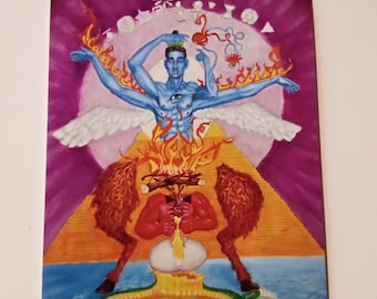 5X7" inch Post Card. Mailed out raw, postage included.  "Mythic Rising" aka "Son of Kali" from a surreal oil painting.