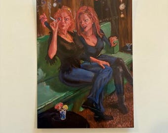 5X7" in POSTCARD "Sharing a Fatty" , painted by Mike Fahl in Oil. mailed to anyone, anywhere