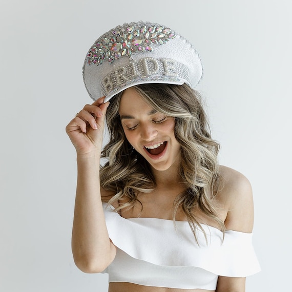 Rhinestone Elegant Bride Hat Captain Hat Bachelorette Hen 