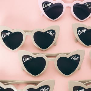 Camp Bachelorette Green Sunglasses Camp Bach Accessories Lets Get Toasted Bride Gift for Bridesmaids Personalized Hen Party Heart Sunglasses image 2