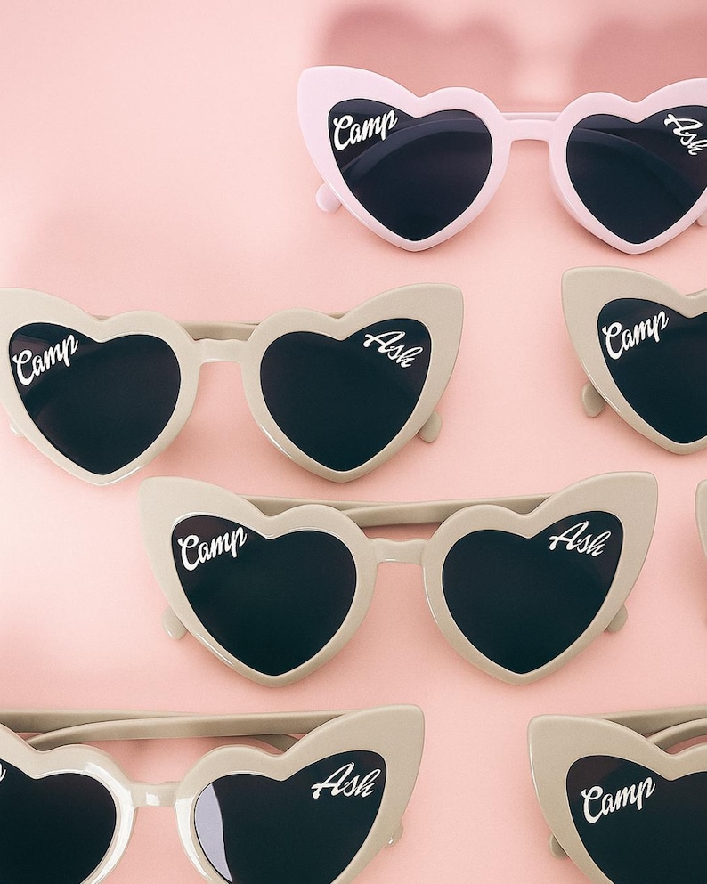 Camp Bachelorette Green Sunglasses Camp Bach Accessories Lets Get Toasted Bride Gift for Bridesmaids Personalized Hen Party Heart Sunglasses image 2